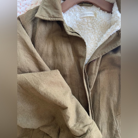 EUC! Micaela Greg Linen Cotton Sherpa Lined Trench in Fir - Picture 8 of 14